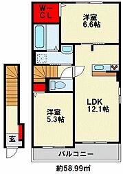 サン・リヴァーサイド行橋B 2LDKの間取図画像