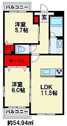 仮)プレステージ行橋泉中央 2LDKの間取図画像