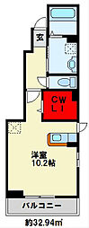 フレッシュリーB 1Kの間取図画像