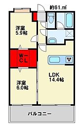 ニューガイア四季彩の丘C棟 2LDKの間取図画像