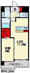 ハイネス若園2 1LDKの間取図画像