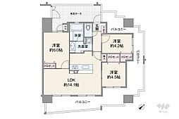 ドルフフェレジア夙川 3LDKの間取図画像