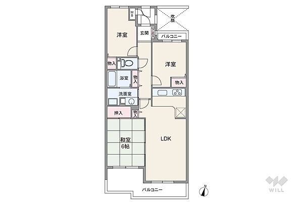 専有面積68.09平米の3LDK。LDKと続き間の和室は、家族団らんのセカンドリビングとしても使えます。玄関前に門扉付きの専用ポーチ。バルコニー面積は10.80平米です。