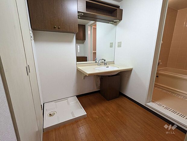 洗面室はリネン庫としての収納、洗濯機上部で吊戸棚収納を設置した1坪空間でゆったりとお使いいただけます。［2023年7月23日撮影］
