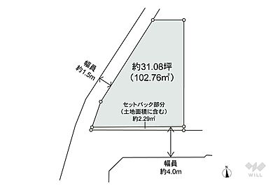 区画図：区画図。南・西の角地につき日当たり良好です。お好きなハウスメーカー・工務店で建物建築が可能です。