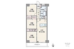 緑ケ丘サンハイツ 3LDKの間取図画像