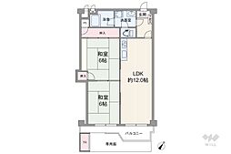 大建コーポ上新庄 2LDKの間取図画像
