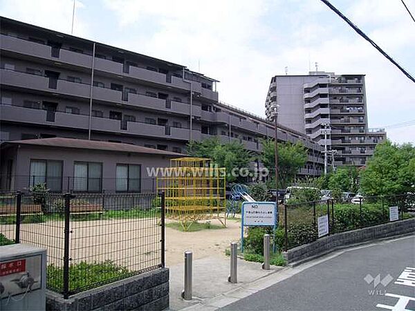パインフィールド緑地公園の外観（北側から）。周辺は緑の多い自然豊かな住環境です。