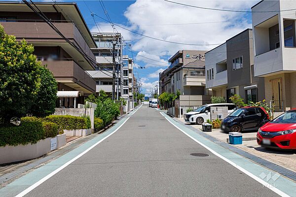 敷地東側の前面道路（南東側から）