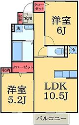 JR外房線 土気駅 徒歩18分の賃貸アパート 1階2LDKの間取り