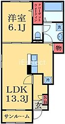 京成千原線 ちはら台駅 バス9分 喜多下車 徒歩1分の賃貸アパート 1階1LDKの間取り