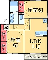 JR京葉線 蘇我駅 徒歩24分の賃貸アパート 1階2LDKの間取り
