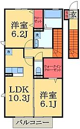 JR外房線 大網駅 徒歩7分の賃貸アパート 2階2LDKの間取り