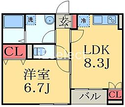 京成千原線 学園前駅 徒歩15分の賃貸アパート 1階1LDKの間取り