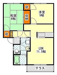JR内房線 浜野駅 徒歩6分の賃貸アパート 1階2LDKの間取り