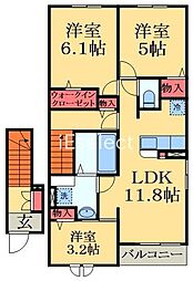 JR内房線 姉ケ崎駅 徒歩22分の賃貸アパート 2階3LDKの間取り