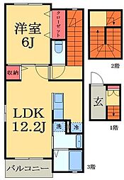 JR内房線 五井駅 3.5kmの賃貸アパート 3階1LDKの間取り