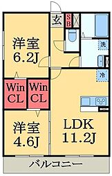 JR外房線 土気駅 徒歩15分の賃貸アパート 2階2LDKの間取り