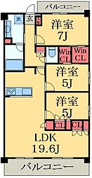 京成千原線 ちはら台駅 徒歩3分の賃貸マンション 8階3LDKの間取り