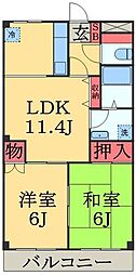 JR内房線 浜野駅 徒歩2分の賃貸マンション 3階2LDKの間取り