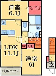 JR東金線 東金駅 徒歩18分の賃貸アパート 2階2LDKの間取り