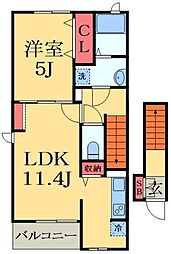 JR内房線 五井駅 徒歩30分の賃貸アパート 2階1LDKの間取り