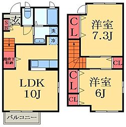 京成千原線 ちはら台駅 3.1kmの賃貸アパート 1階2LDKの間取り