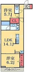 D-ROOM小久保 2LDKの間取図画像