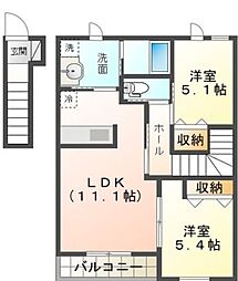 カルム・ボヌール1 2LDKの間取図画像