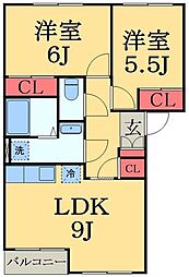 グランディール 2LDKの間取図画像