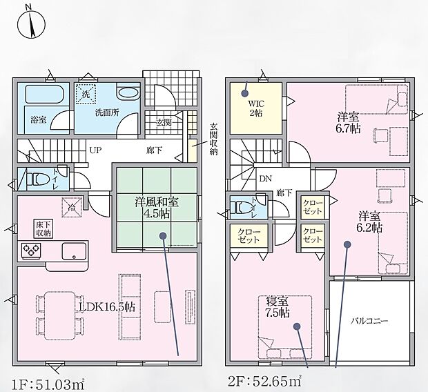 【収納充実の間取り】各所に適材適所の収納を配置。居住空間を最大限に広く使える工夫が詰まっています。