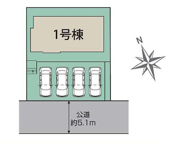 【区画図】全1棟のご紹介。カースペース並列4台可!南道路につき陽当たりも良好の1棟です。
