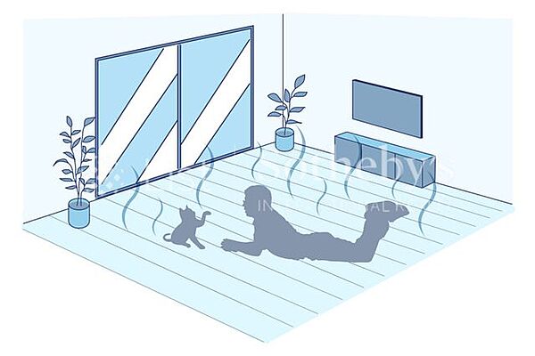 空気を汚さず足元からポカポカと暖めてくれる床暖房付き！エアコンと比べて空気を乾燥させにくく、肌や喉に優しいです。