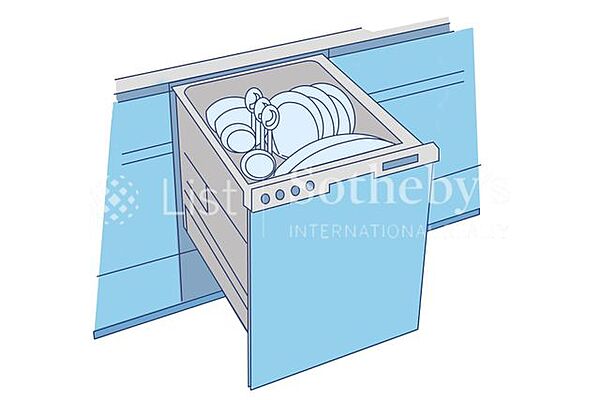 家事の時短に効果大の食洗機付き。高温でパワフルに洗い、温風乾燥します。手洗いよりも節水・節約が可能です。