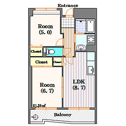 ソラーレＮ 7階2LDKの間取り