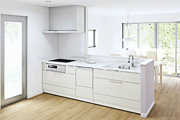 タッチレス水栓、人造大理石一体型シンク採用でより快適なキッチン。家事の時短に食洗機付き。（同仕様）