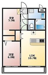 ZEUS日出 2LDKの間取図画像