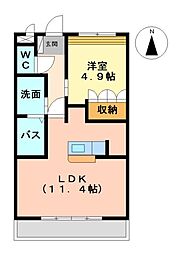 第二かわいちびる 1LDKの間取図画像