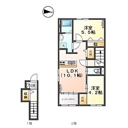 パルジェ別府 2LDKの間取図画像