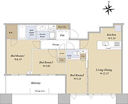 シティタワー武蔵小杉 53階3LDKの間取り