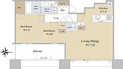 シティタワー武蔵小杉 44階2LDKの間取り