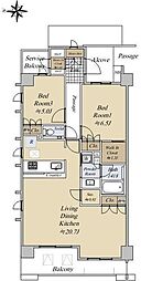 ローレルコート武蔵小杉今井仲町 2階2LDKの間取り