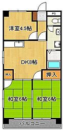 シャトレ中井 5階3DKの間取り