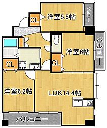 サンシャイン・ポート中井 3階3LDKの間取り