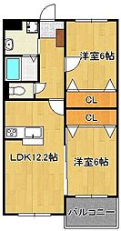 ブランボヌール小倉 2LDKの間取図画像