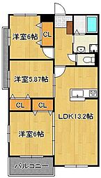 ブランボヌール小倉 3LDKの間取図画像