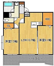 サンシャインプリンセス北九州 2LDKの間取図画像