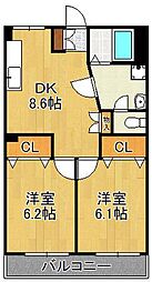 フェルト727 2DKの間取図画像