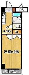 ギャラン南小倉 1Kの間取図画像