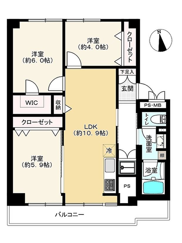 高島平第三住宅2号棟(3LDK) 10階の間取り